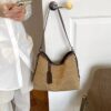 Leather Trim Woven Shoulder Bag