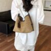 Leather Trim Woven Shoulder Bag